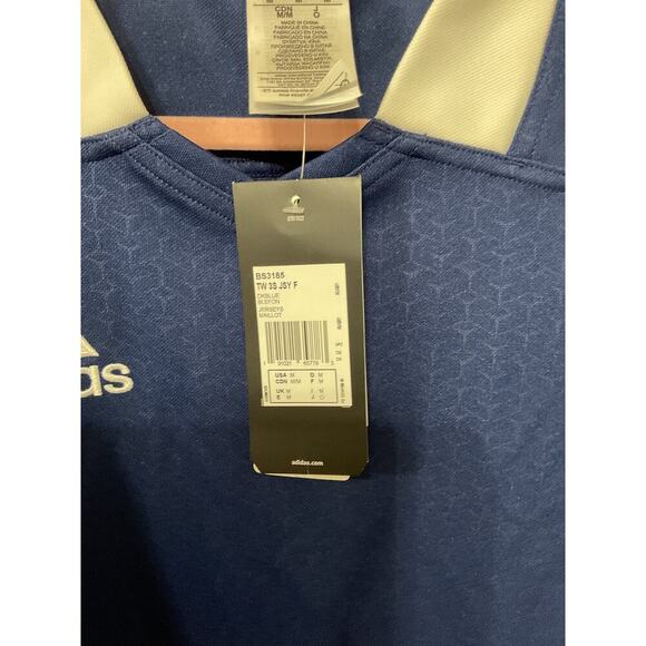 NWT adidas Mens Performance Climalite 3 Stripes Fitted Blue/White Rugby Jersey,M - Picture 3 of 8